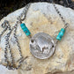 Indian head buffalo nickel on sterling silver oxidized Rolo chain with turquoise gemstone