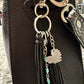 Turquoise keychain with black leather tassel / purse tassel