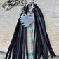 Turquoise keychain with black leather tassel / purse tassel