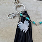 Turquoise keychain with black leather tassel / purse tassel