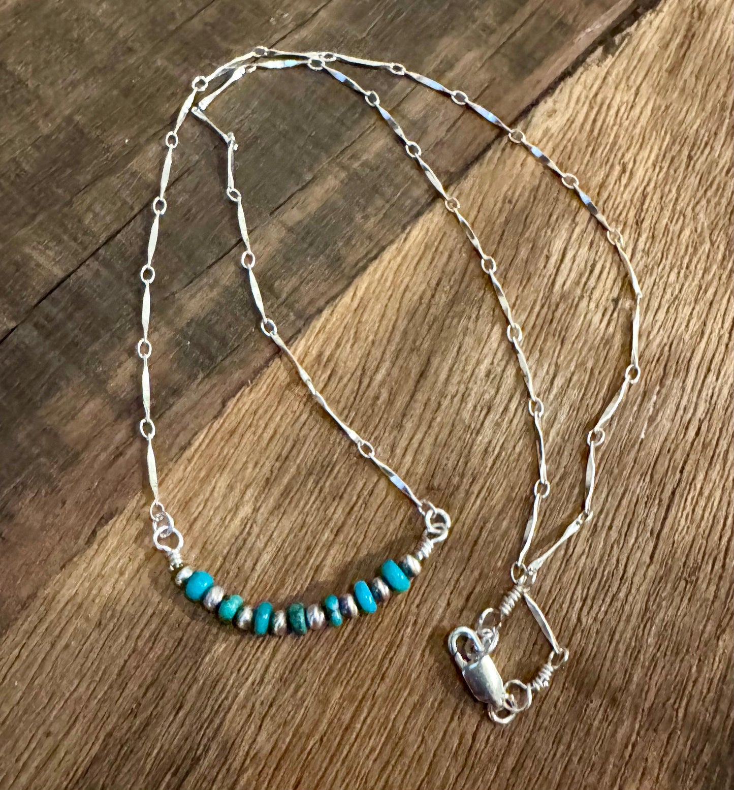 Sterling Silver Turquoise Navajo Pearl Bar Necklace, Bar Turquoise Necklace, Authentic Navajo Pearl Jewelry, Native American Jewelry Gift