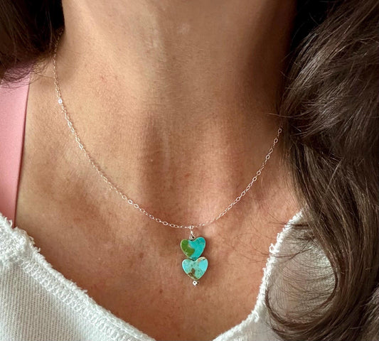 Turquoise Heart Pendant, Kingman Turquoise Necklace, Gemstone Jewelry, Boho Style, Southwestern Style, Gift for Her, Unique Pendant
