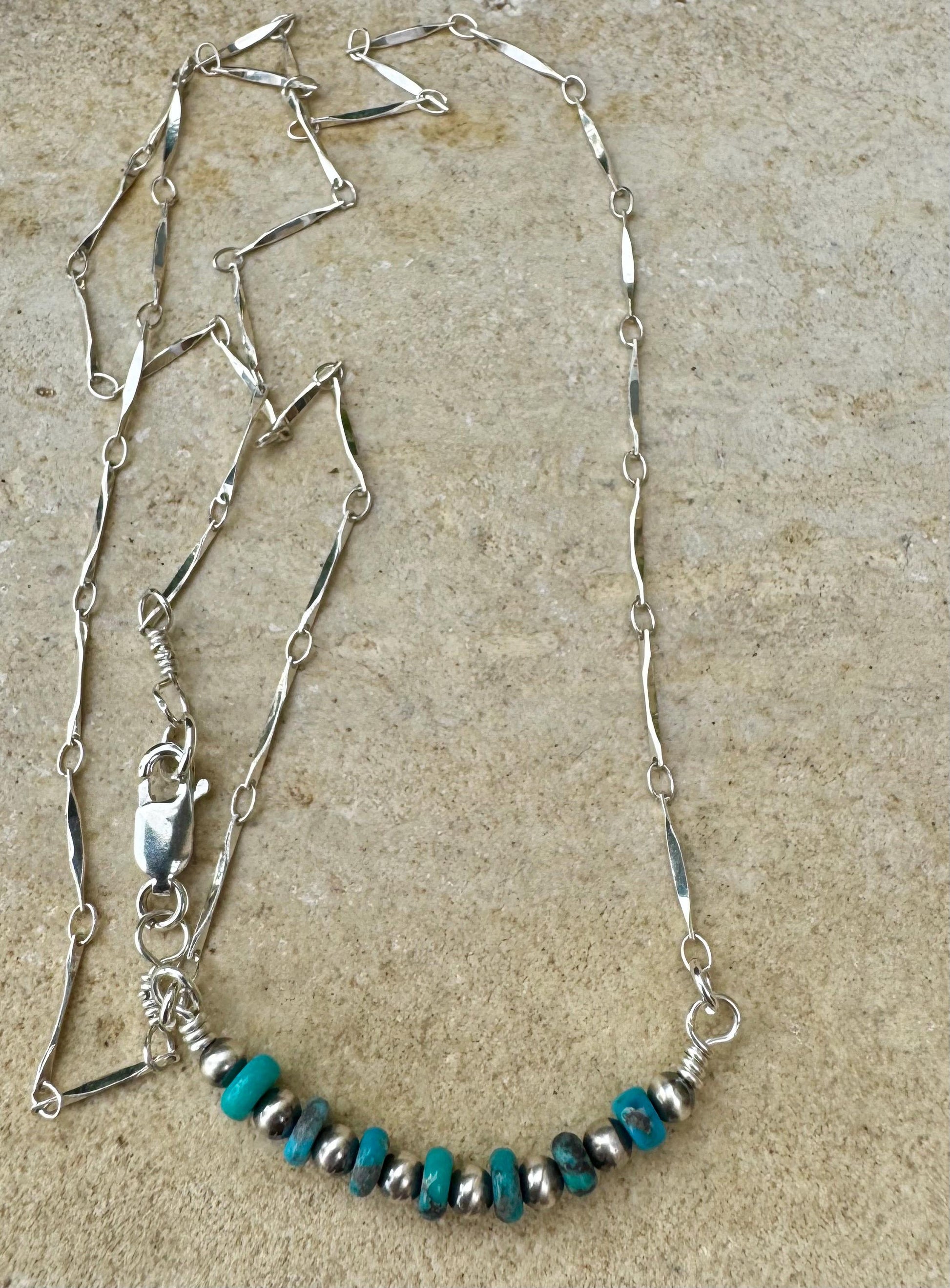 Sterling Silver Turquoise Navajo Pearl Bar Necklace, Bar Turquoise Necklace, Authentic Navajo Pearl Jewelry, Native American Jewelry Gift