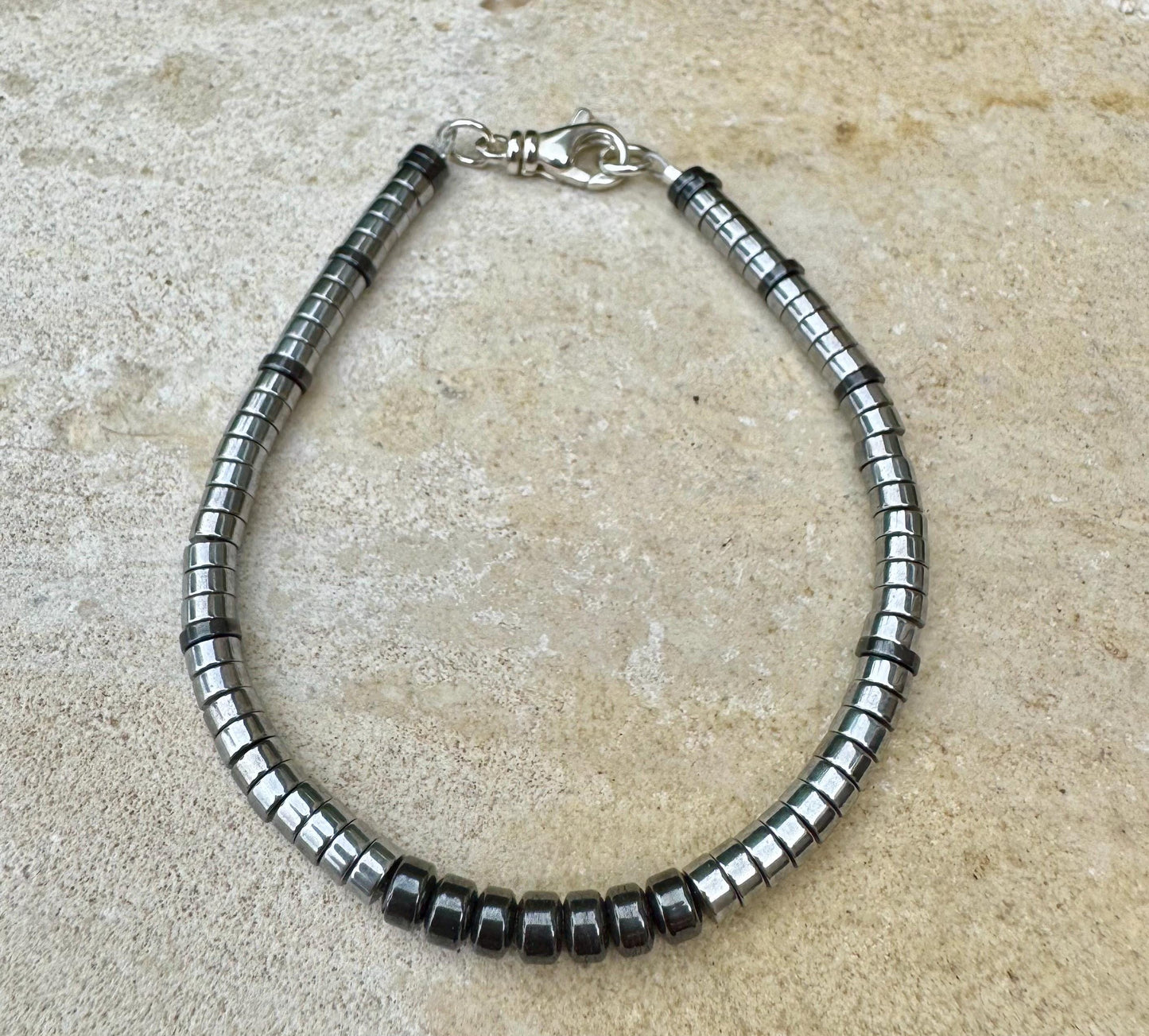 Hematite Sterling Silver Gemstone Bracelet, Hematite Beaded Bracelet, Silver Bracelet, Gemstone Jewelry, Gift Idea