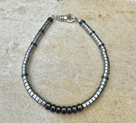Hematite Sterling Silver Gemstone Bracelet, Hematite Beaded Bracelet, Silver Bracelet, Gemstone Jewelry, Gift Idea