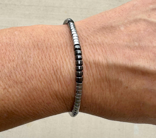 Hematite Sterling Silver Gemstone Bracelet, Hematite Beaded Bracelet, Silver Bracelet, Gemstone Jewelry, Gift Idea