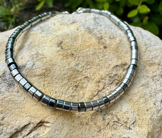 Hematite Sterling Silver Gemstone Bracelet, Beaded Hematite Bracelet, Mens Jewelry, Gift For Him, Healing Bracelet