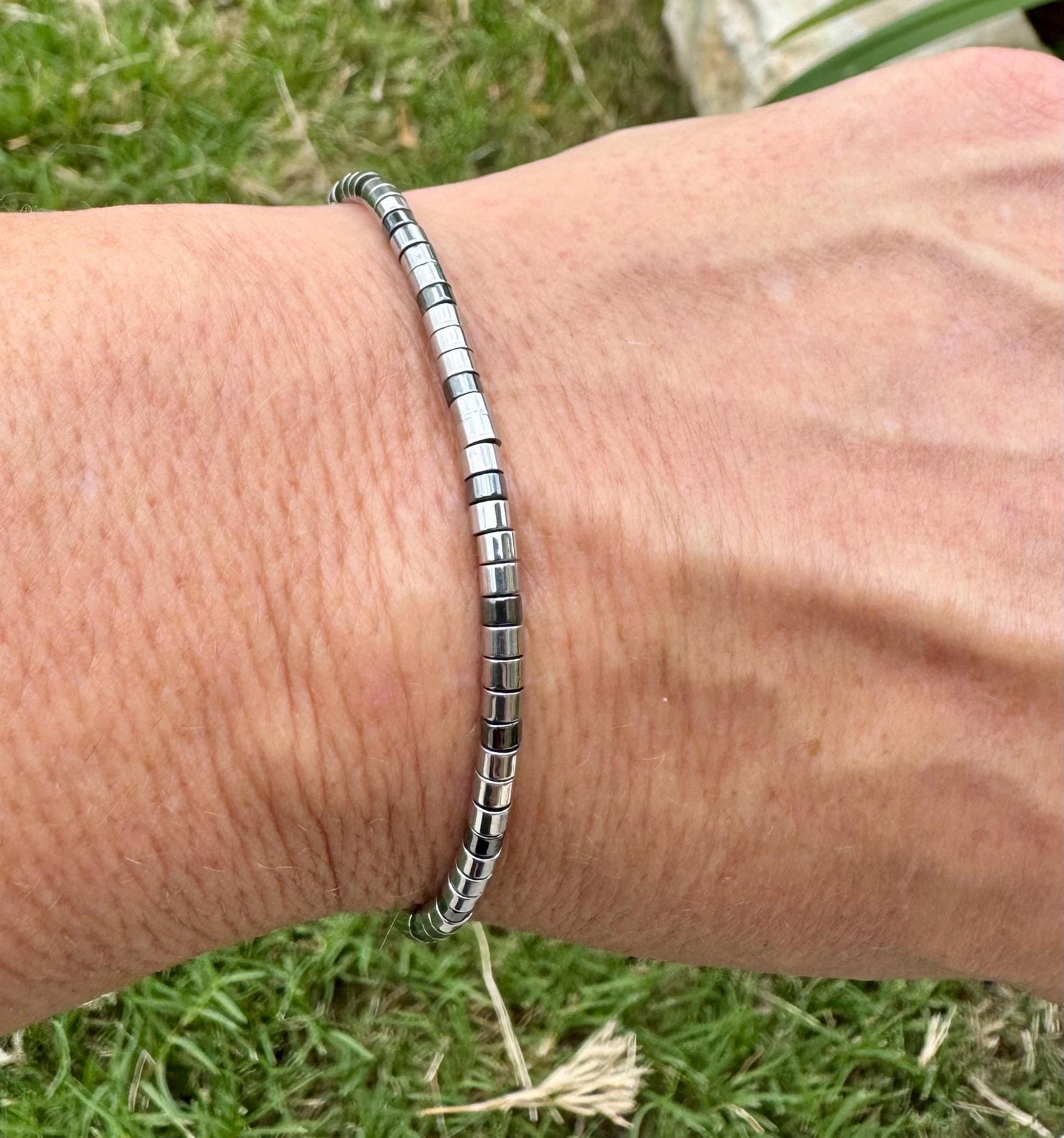 Hematite Sterling Silver Gemstone Bracelet, Beaded Hematite Bracelet, Mens Jewelry, Gift For Him, Healing Bracelet