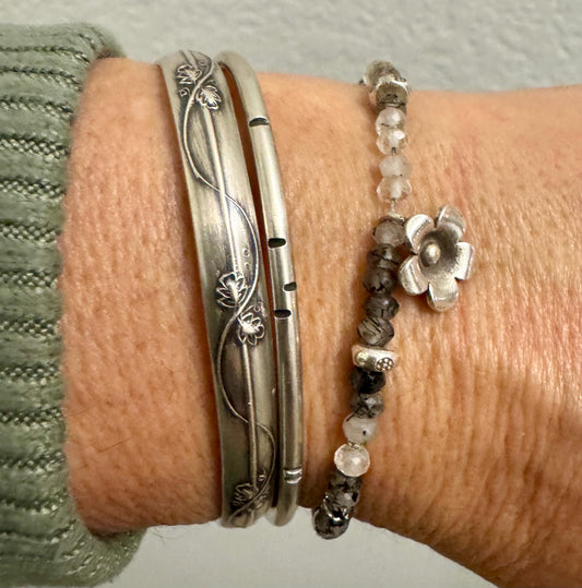 Black Tourmaline Rutilated Quartz bracelet / Tourmaline sterling silver gemstone bracelet