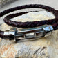 Braided leather bracelet with magnetic closure/ stainless steel shackle double wrap genuine leather bracelet