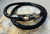 Braided leather bracelet with magnetic closure/ stainless steel shackle double wrap genuine leather bracelet