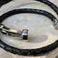 Braided leather bracelet with magnetic closure/ stainless steel shackle double wrap genuine leather bracelet