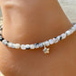 Rainbow Moonstone with Black Tourmaline anklet with star charm / sterling silver gemstone ankle bracelet