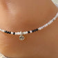 Hematite Phantom Quartz and Black Spinel anklet with sterling heart charm / sterling silver gemstone ankle bracelet