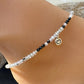Hematite Phantom Quartz and Black Spinel anklet with sterling heart charm / sterling silver gemstone ankle bracelet
