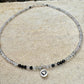 Hematite Phantom Quartz and Black Spinel anklet with sterling heart charm / sterling silver gemstone ankle bracelet