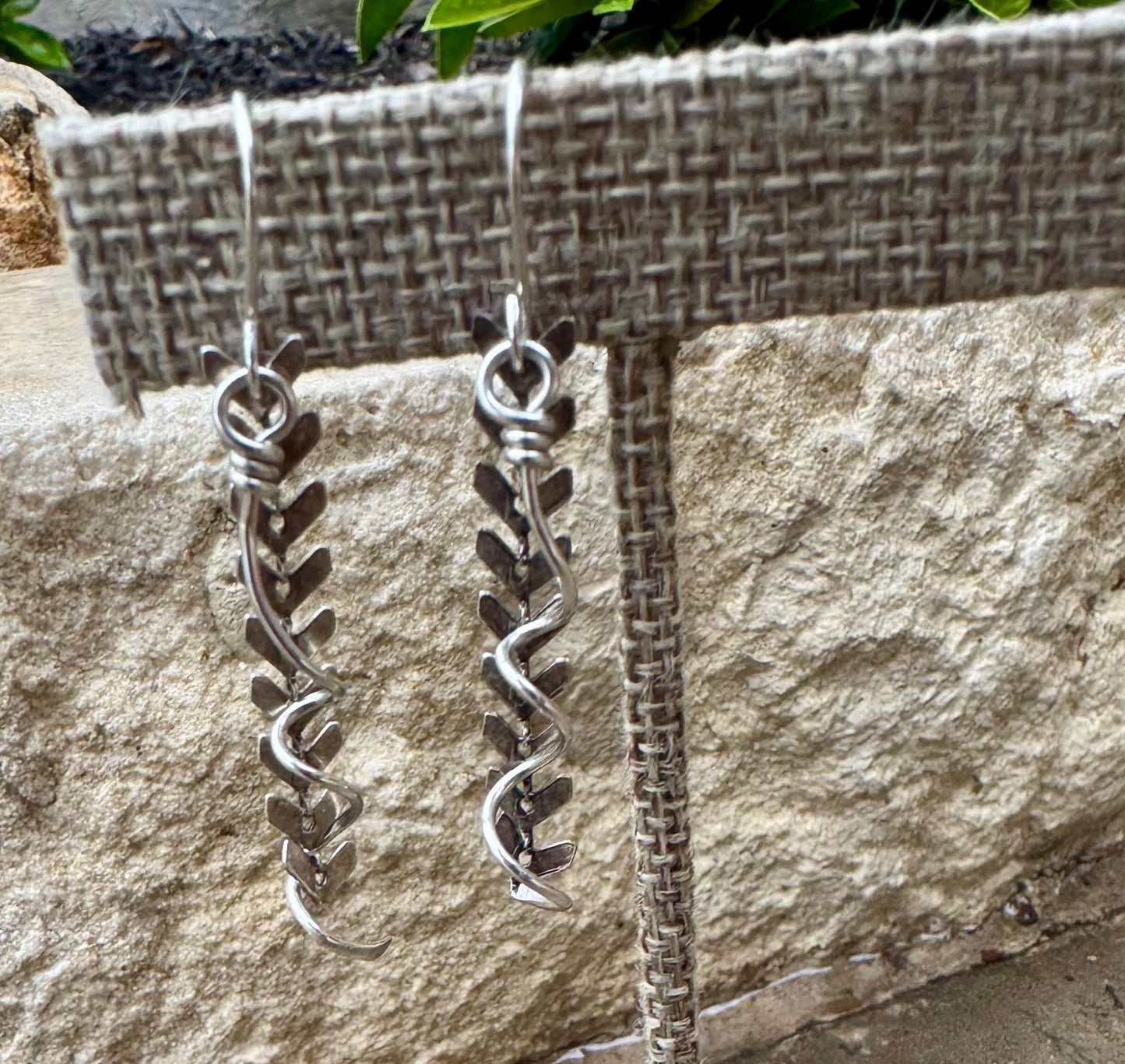 Sterling silver spiral dangle chain earrings