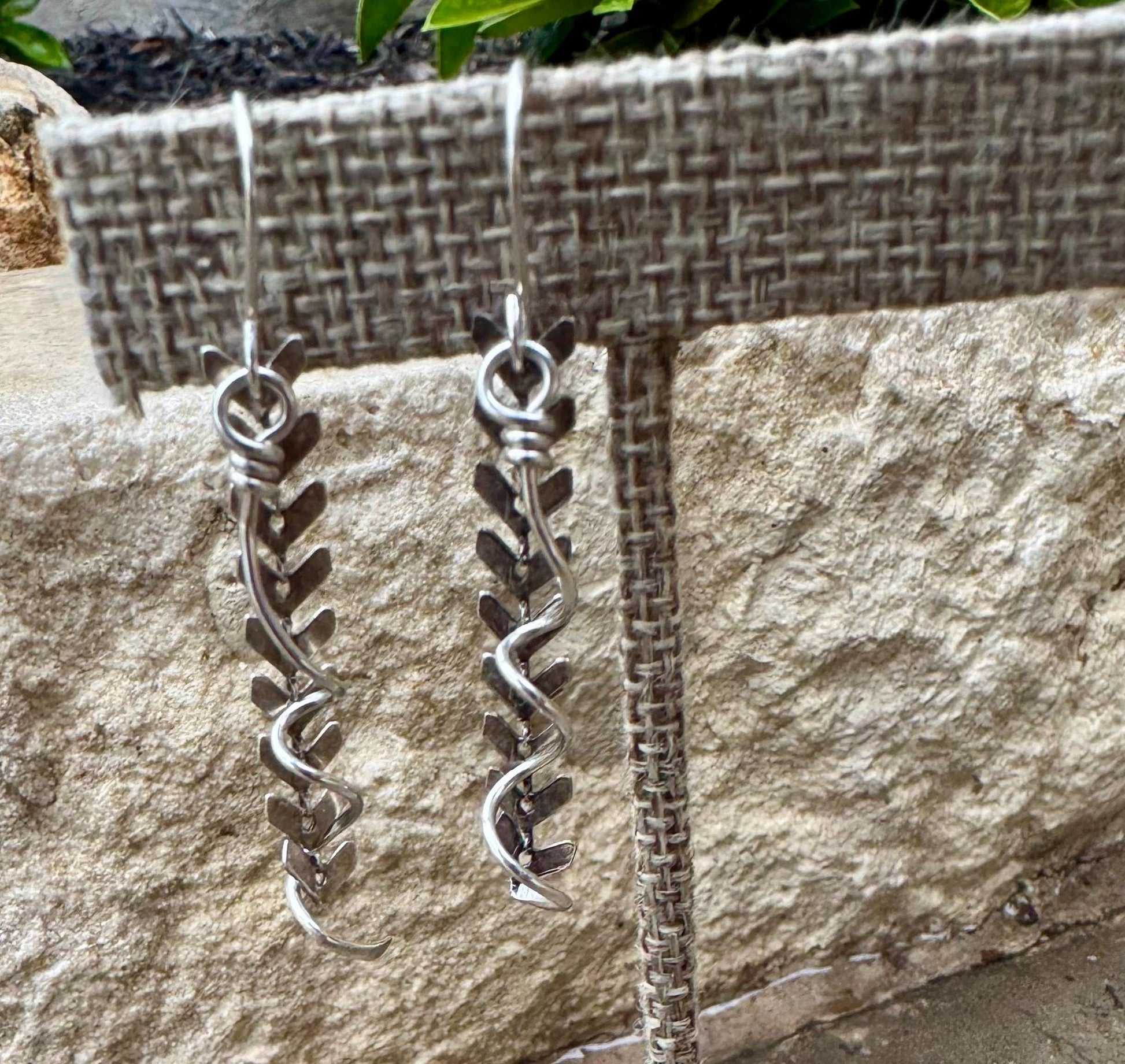 Sterling silver spiral dangle chain earrings