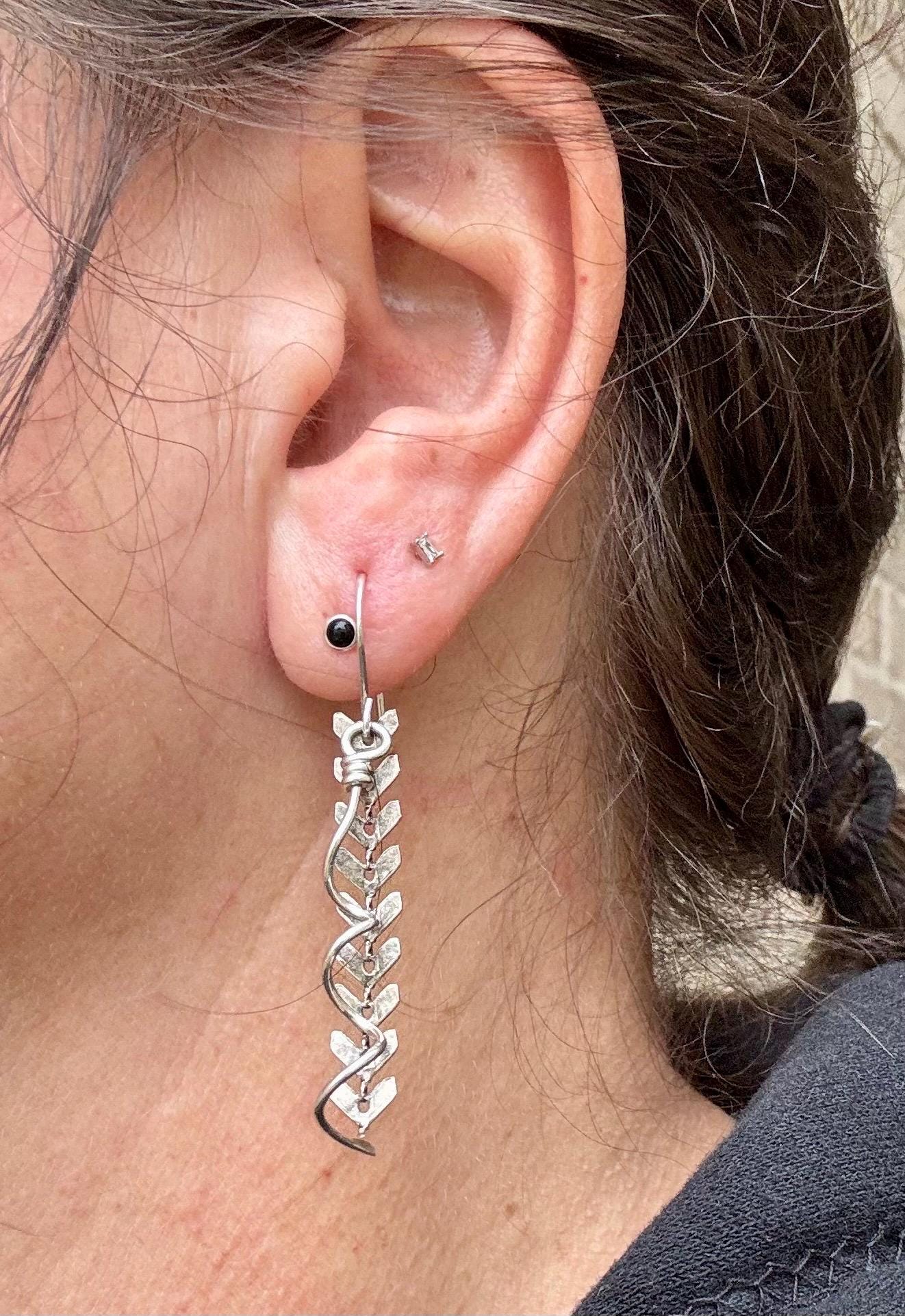 Sterling silver spiral dangle chain earrings