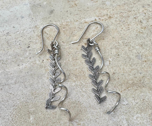 Sterling silver spiral dangle chain earrings