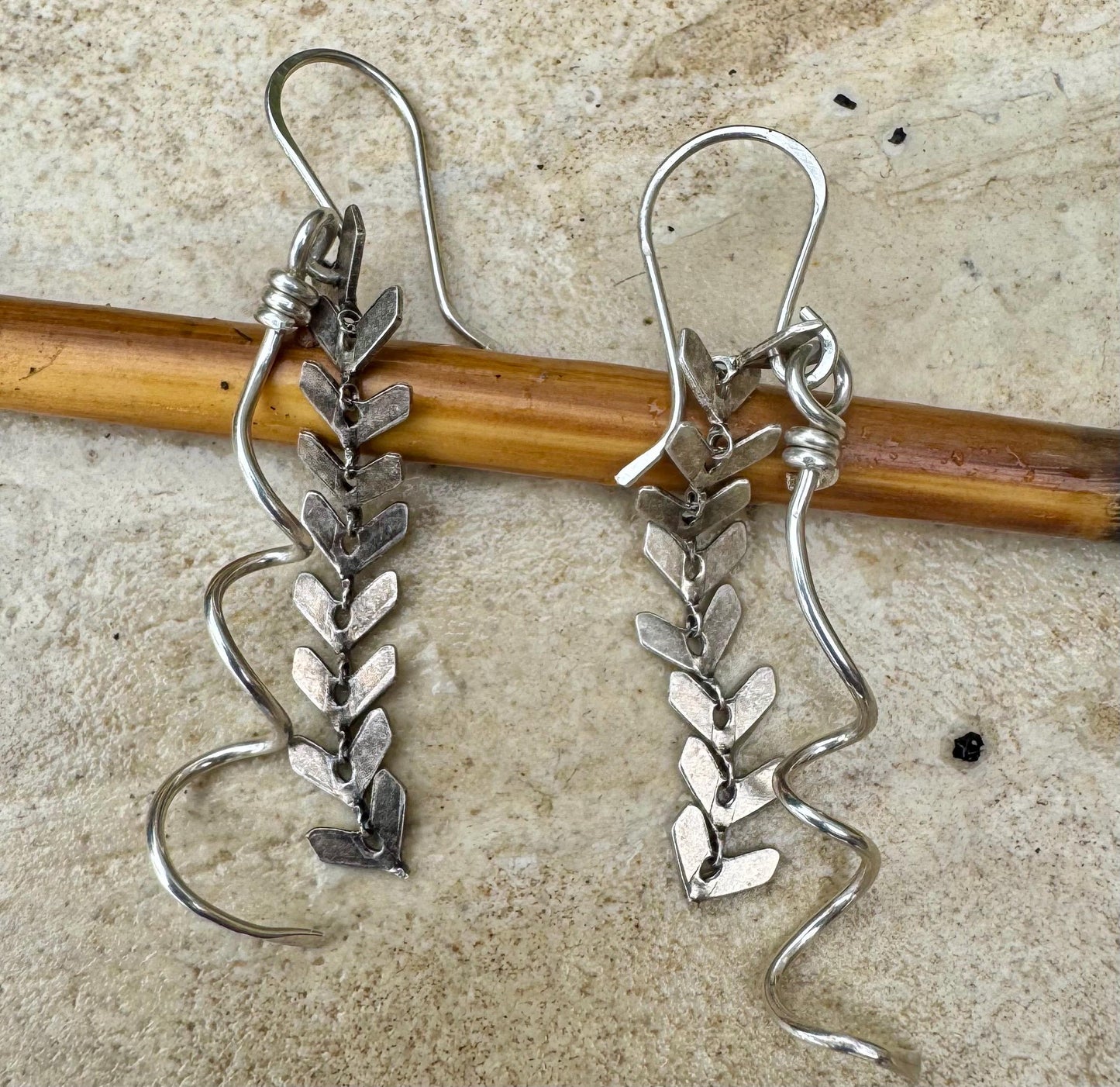 Sterling silver spiral dangle chain earrings