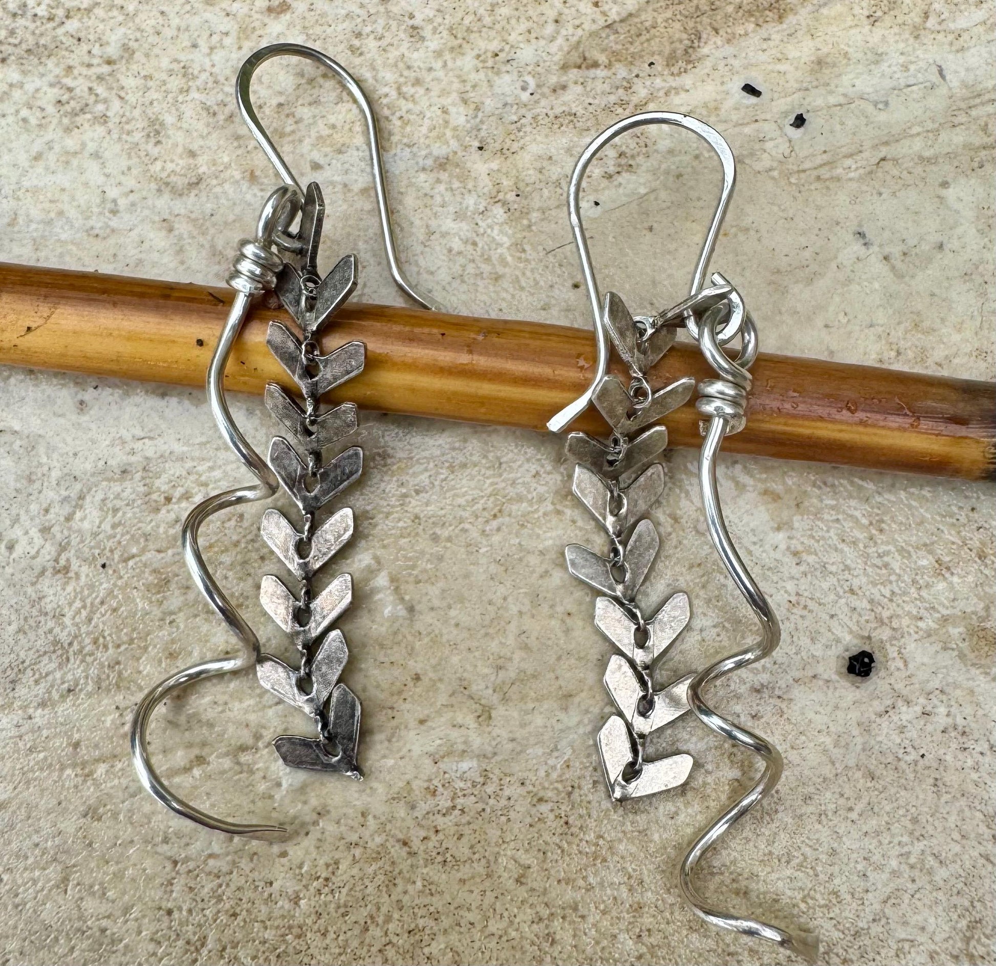 Sterling silver spiral dangle chain earrings
