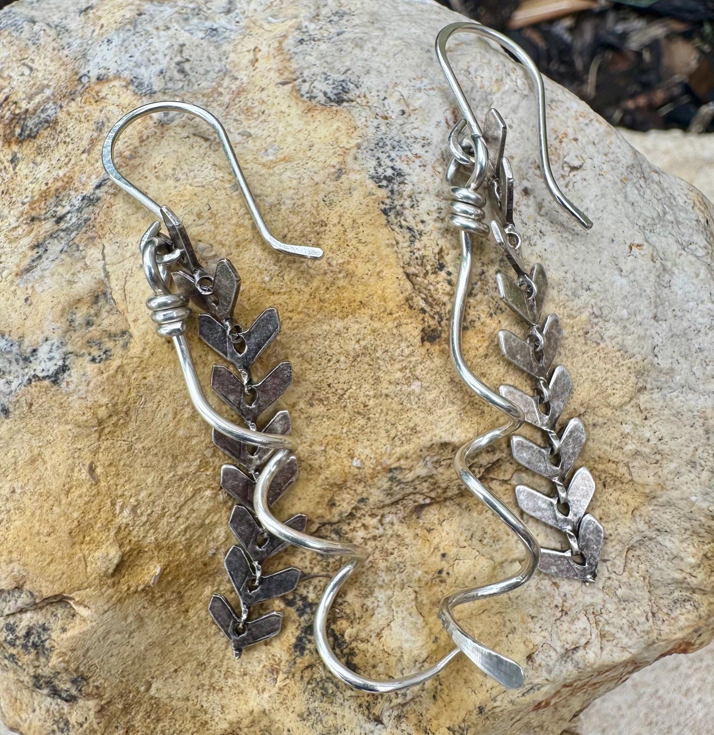 Sterling silver spiral dangle chain earrings