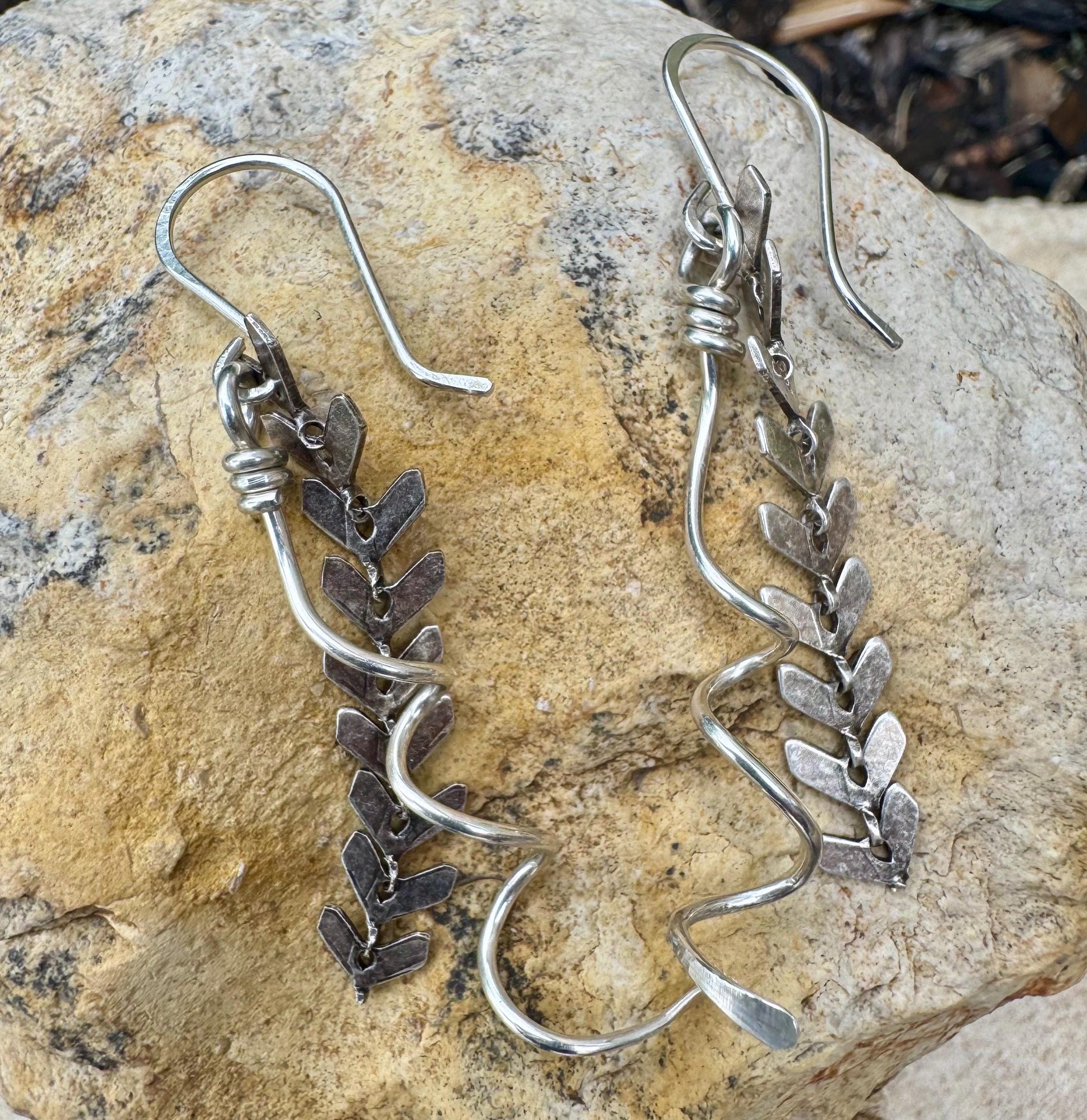 Sterling silver spiral dangle chain earrings