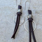 Sterling Silver Circle Leather Drop Earrings, Dangle Earrings, Minimalist Style, Women's Gift