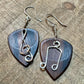 Guitar pick earrings / wood, sterling silver treble clef and note dangle