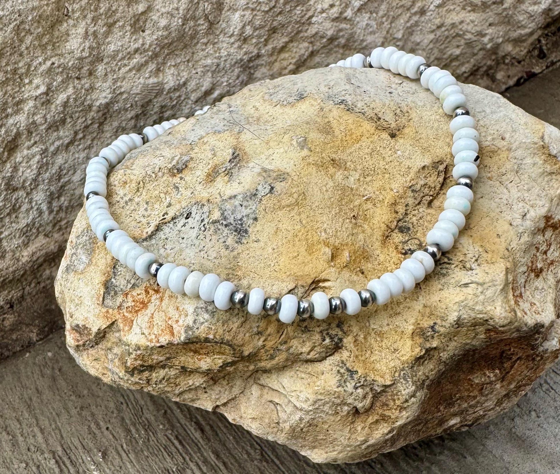 Navajo Pearl and White Turquoise Anklet, Navajo Pearl Ankle Bracelet, Beaded Ankle Jewelry, Southwestern Gift, Tribal Anklet