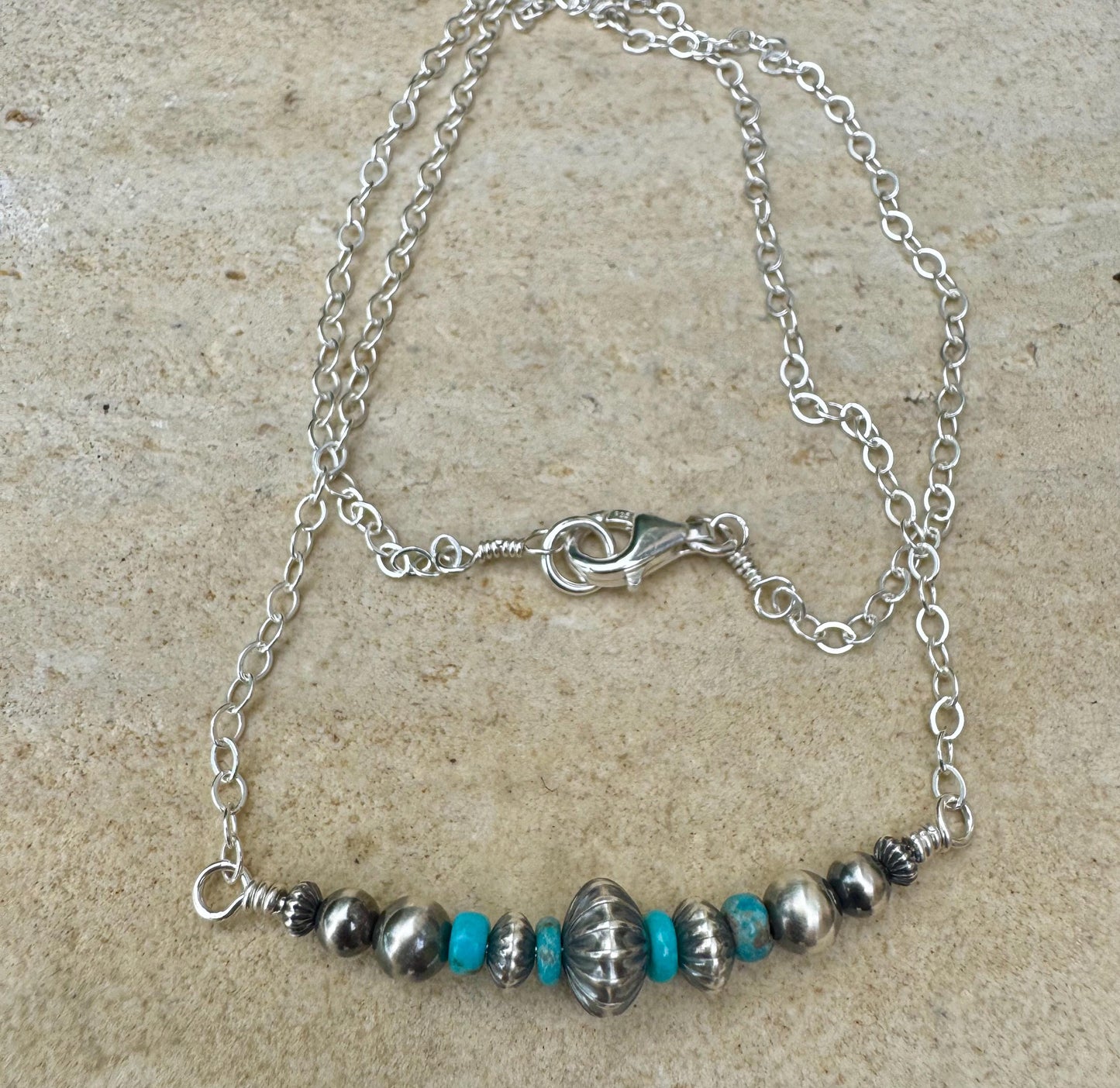 Navajo Pearl Turquoise Bar Necklace, Sterling Silver Chain, Bar Necklace, Authentic Navajo Pearls, Southwestern Jewelry, Western Jewelry