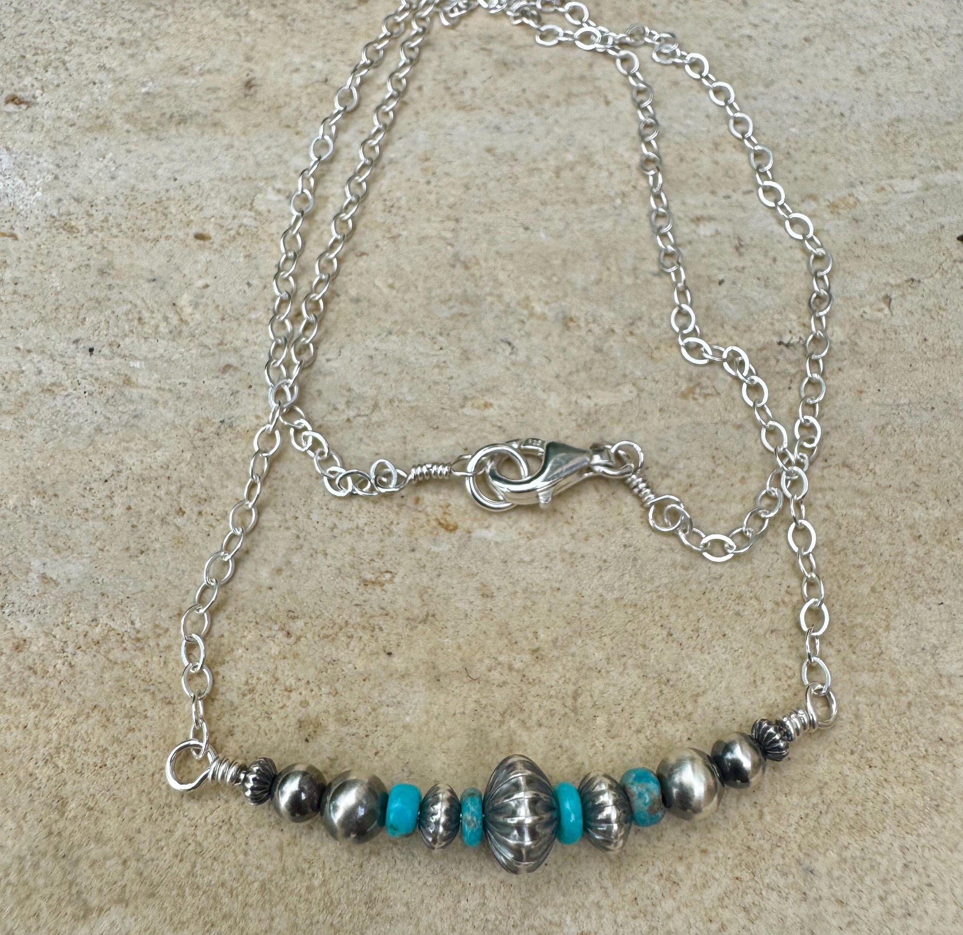Navajo Pearl Turquoise Bar Necklace, Sterling Silver Chain, Bar Necklace, Authentic Navajo Pearls, Southwestern Jewelry, Western Jewelry