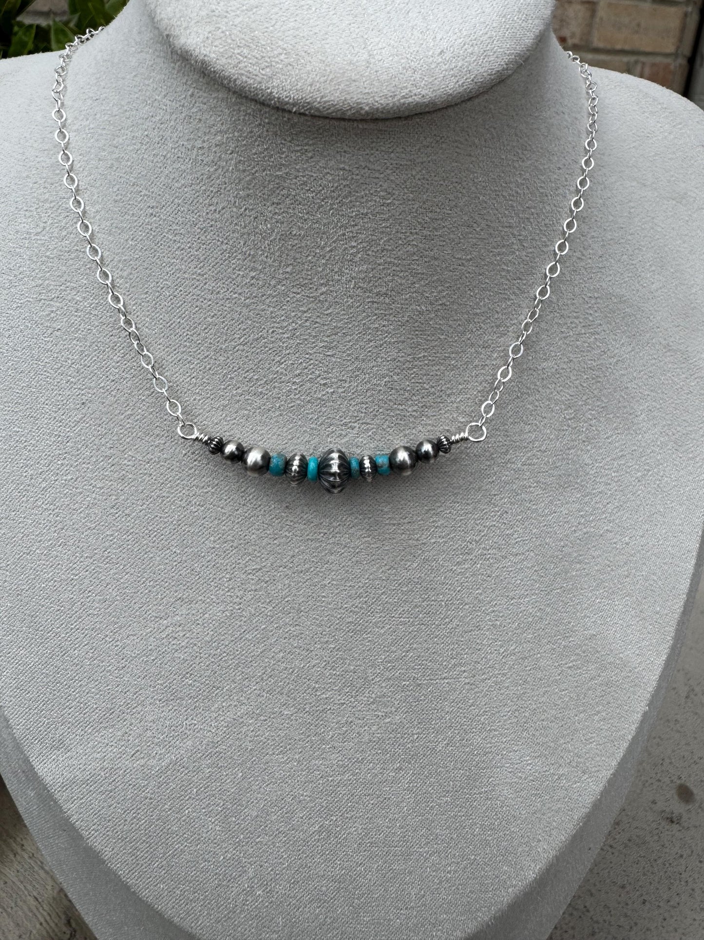 Navajo Pearl Turquoise Bar Necklace, Sterling Silver Chain, Bar Necklace, Authentic Navajo Pearls, Southwestern Jewelry, Western Jewelry