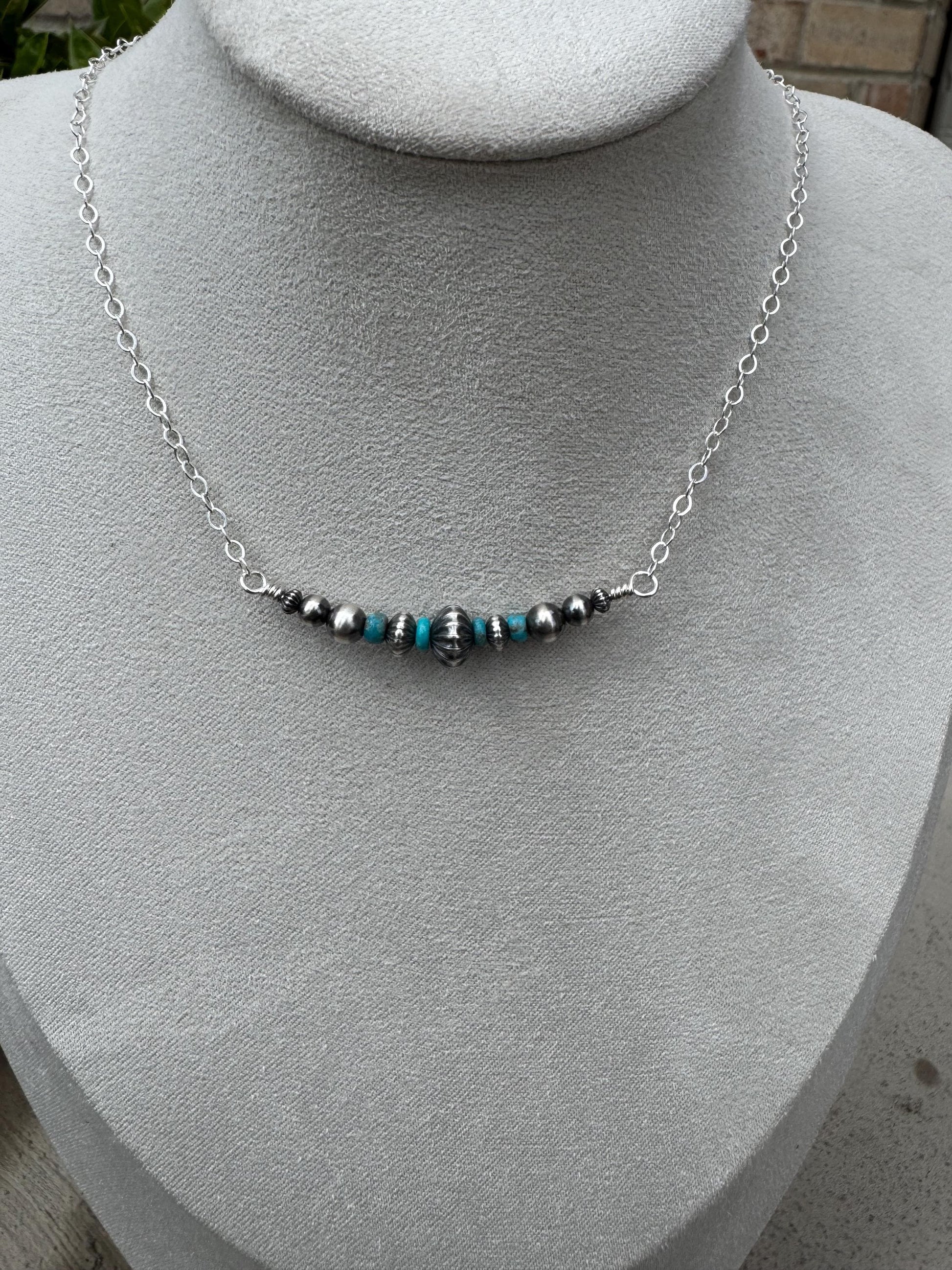 Navajo Pearl Turquoise Bar Necklace, Sterling Silver Chain, Bar Necklace, Authentic Navajo Pearls, Southwestern Jewelry, Western Jewelry
