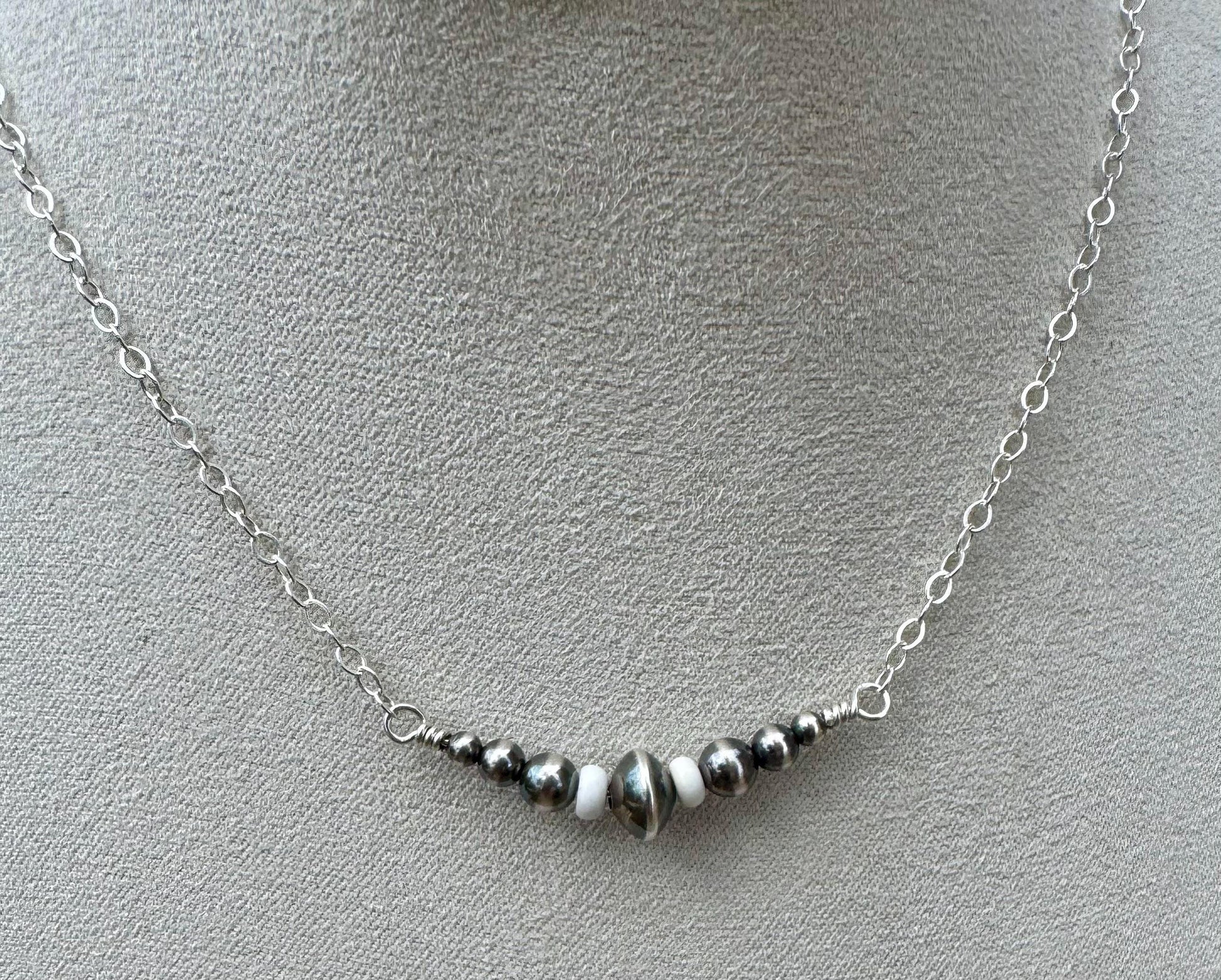 Navajo Pearl and White Turquoise Necklace, Sterling Cable Chain, Authentic Native Made Jewelry, Southwestern Style, Western necklace
