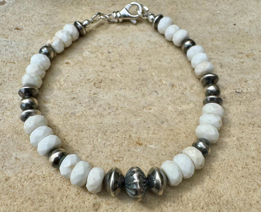 Navajo Pearl with White Turquoise gemstone/ sterling silver beaded bracelet
