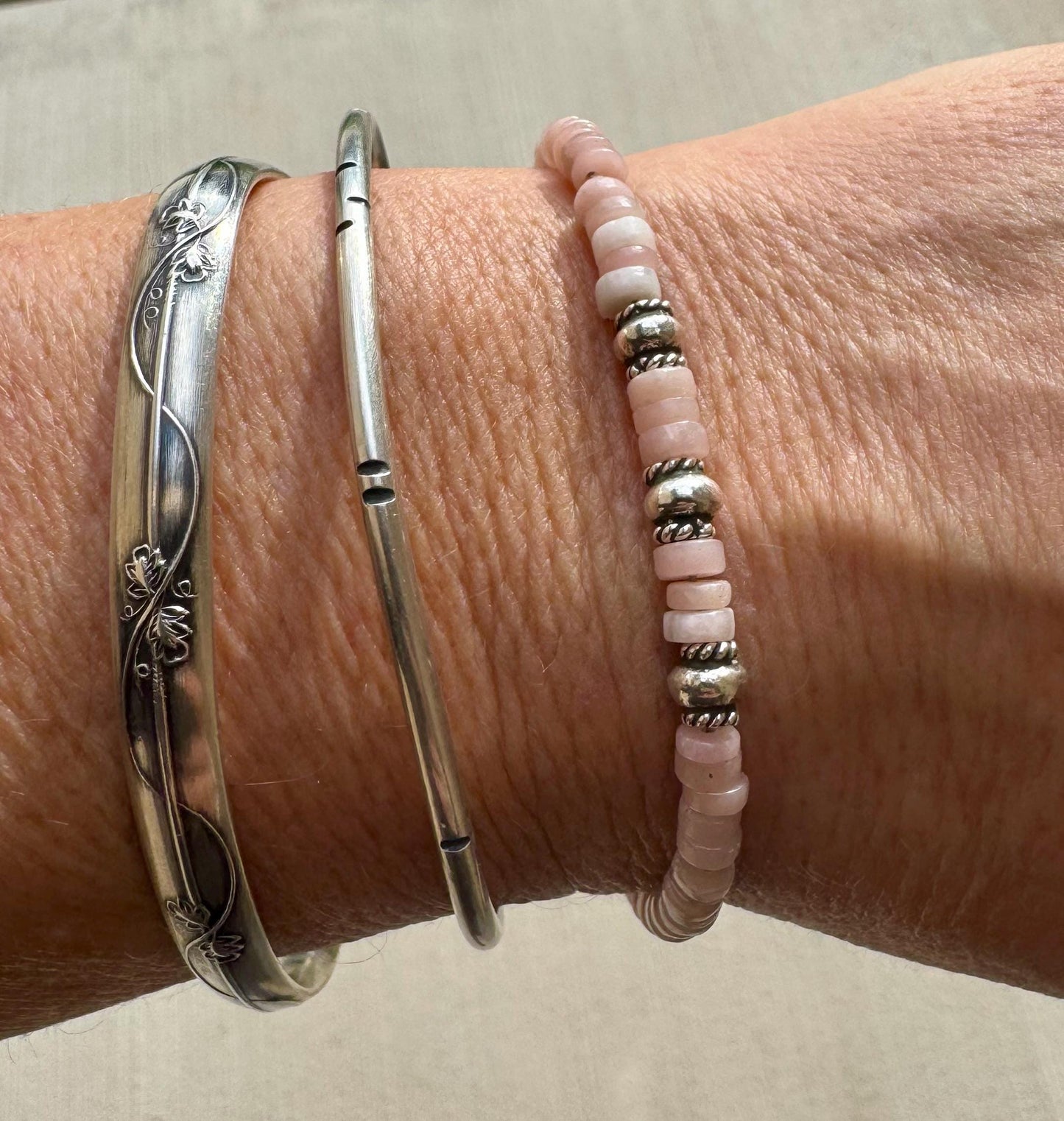 Pink Opal Bracelet, Sterling Silver Bracelet, Beaded Gemstone Bracelet, Opal Jewelry, Gift for Her, Elegant Trendy Accessory, Timeless Style