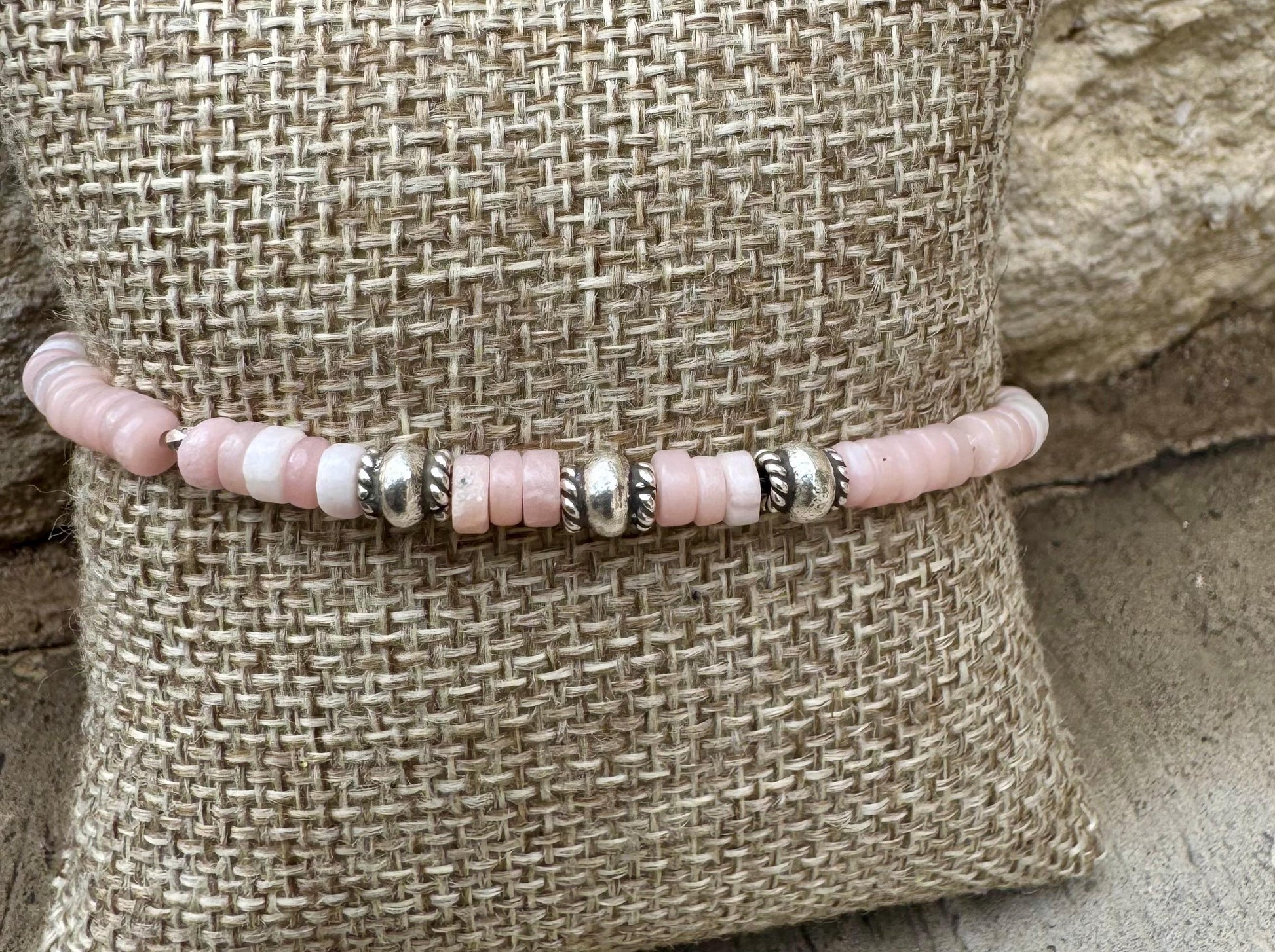 Pink Opal Bracelet, Sterling Silver Bracelet, Beaded Gemstone Bracelet, Opal Jewelry, Gift for Her, Elegant Trendy Accessory, Timeless Style