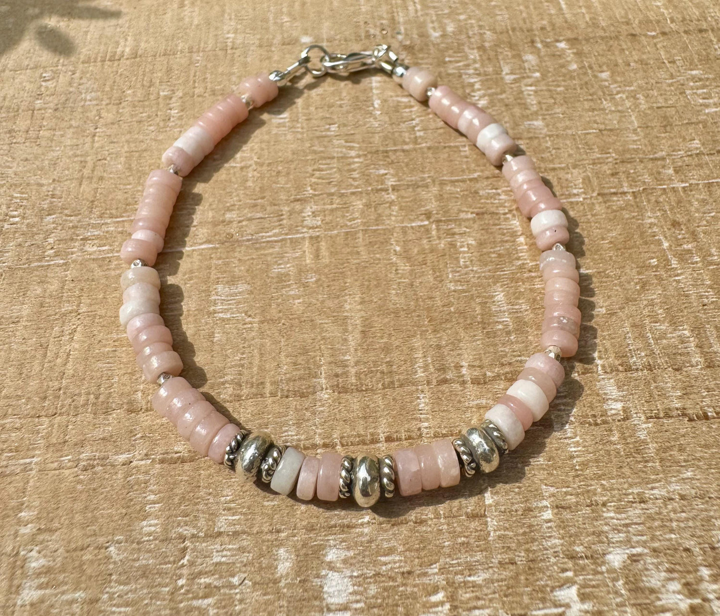 Pink Opal Bracelet, Sterling Silver Bracelet, Beaded Gemstone Bracelet, Opal Jewelry, Gift for Her, Elegant Trendy Accessory, Timeless Style