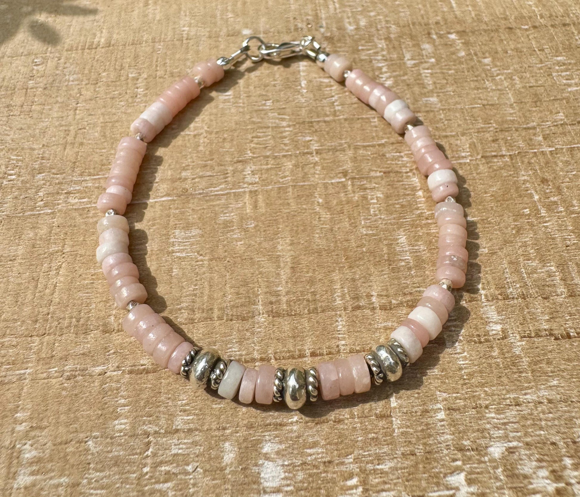 Pink Opal Bracelet, Sterling Silver Bracelet, Beaded Gemstone Bracelet, Opal Jewelry, Gift for Her, Elegant Trendy Accessory, Timeless Style