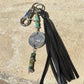 Indian head buffalo nickel leather purse tassel / keychain with African jasper turquoise gemstone