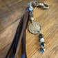 Leather purse tassel Indian head buffalo nickel keychain with white buffalo gemstone