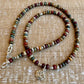 Picasso Red Creek Jasper gemstone necklace with sterling silver spacers and lotus flower pendant