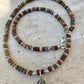 Picasso Red Creek Jasper gemstone necklace with sterling silver spacers and lotus flower pendant