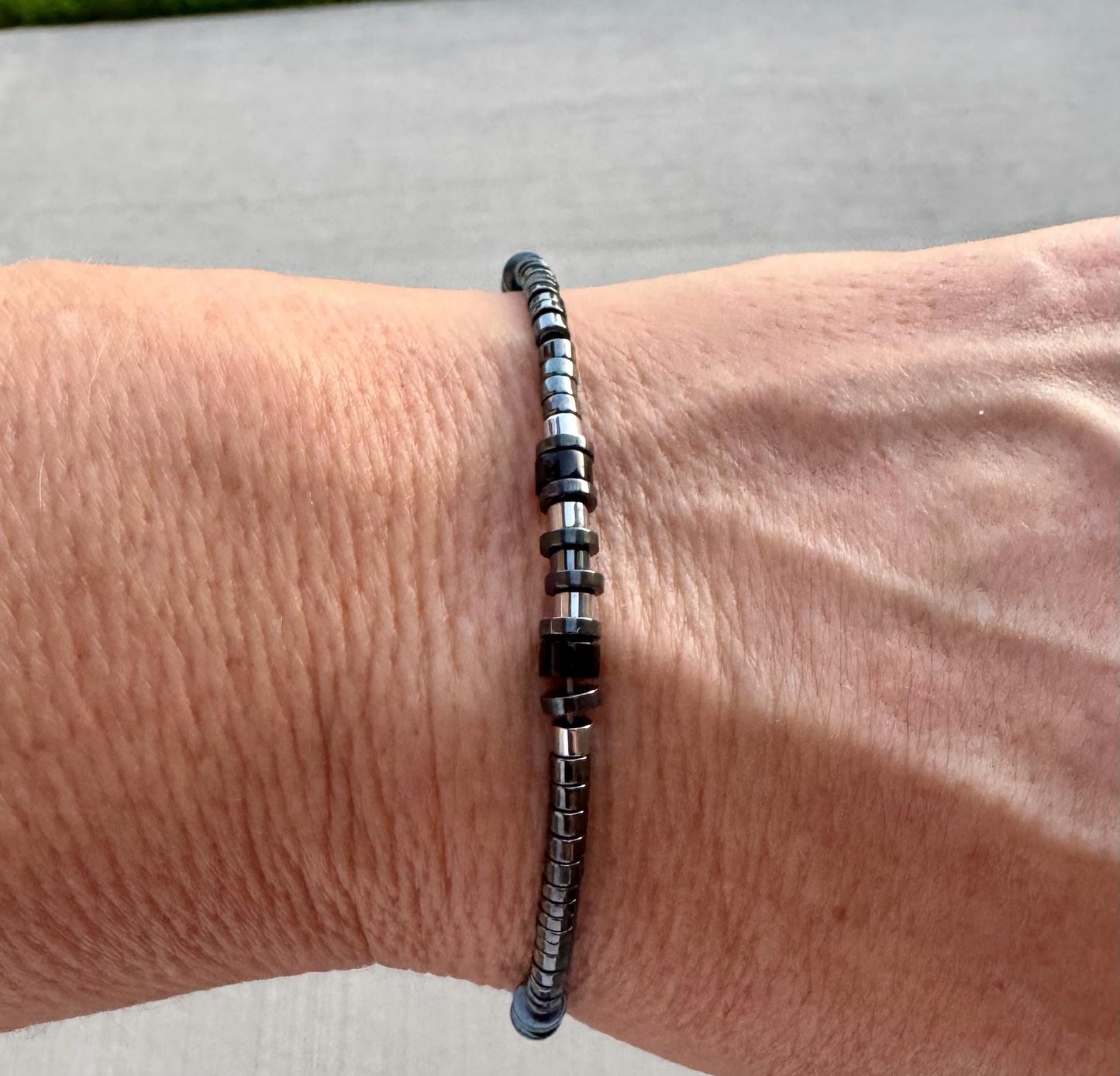 Hematite and Black Onyx Bracelet, Sterling Silver Beaded Bracelet, Gemstone Jewelry, Men's Bracelet, Gift for Him