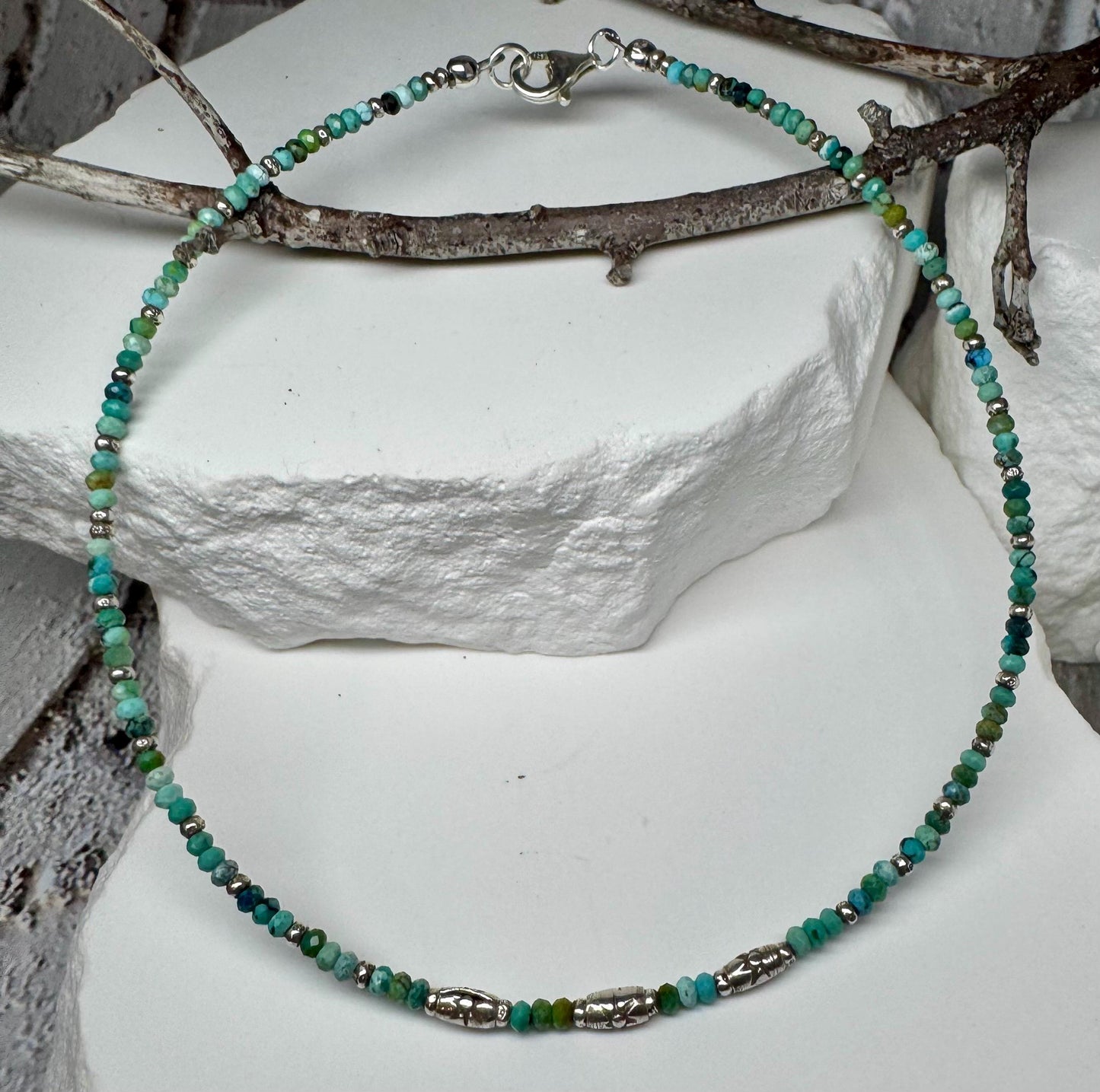 Turquoise sterling silver dainty ankle bracelet / ankle bracelet