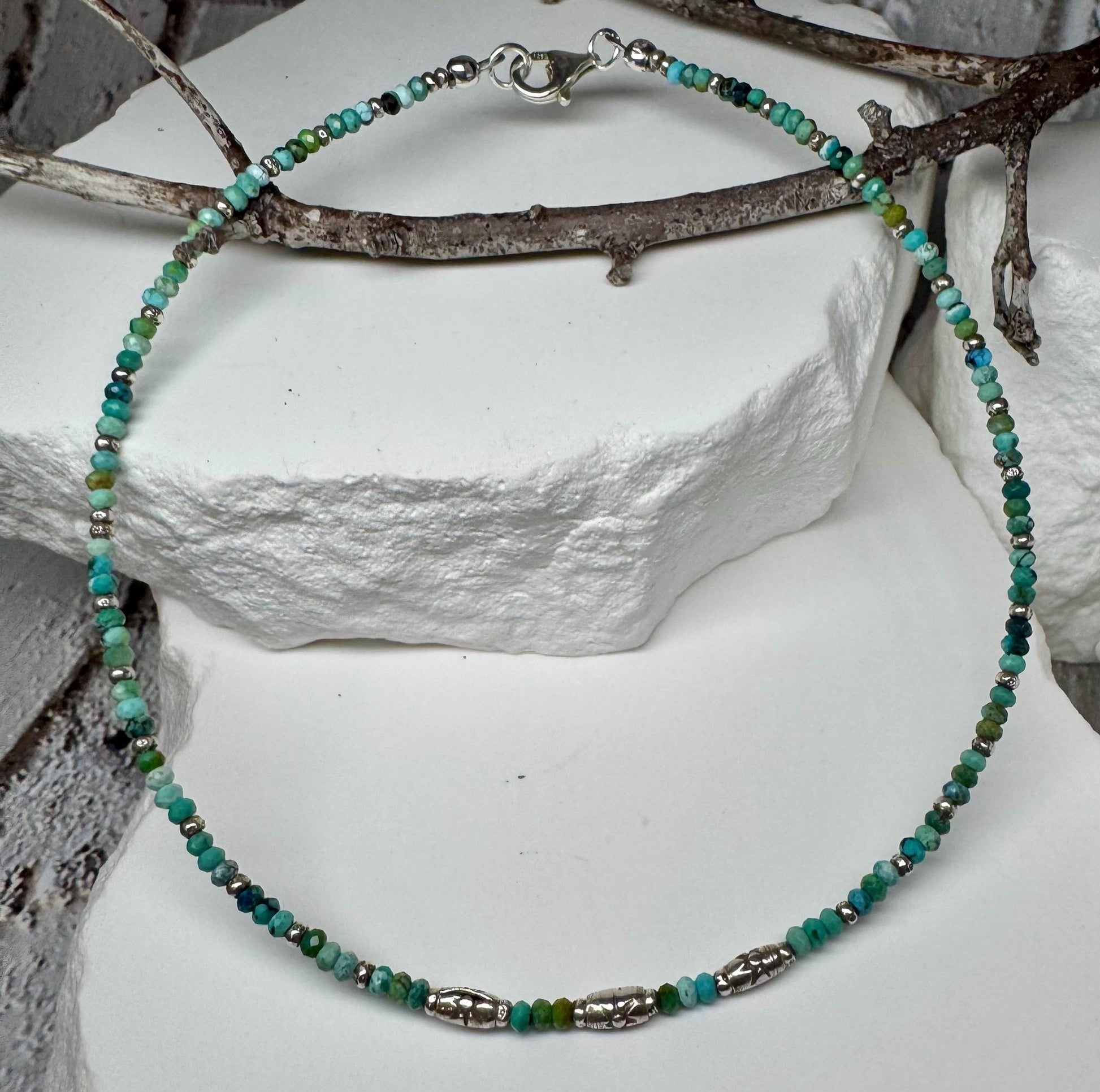 Turquoise sterling silver dainty ankle bracelet / ankle bracelet