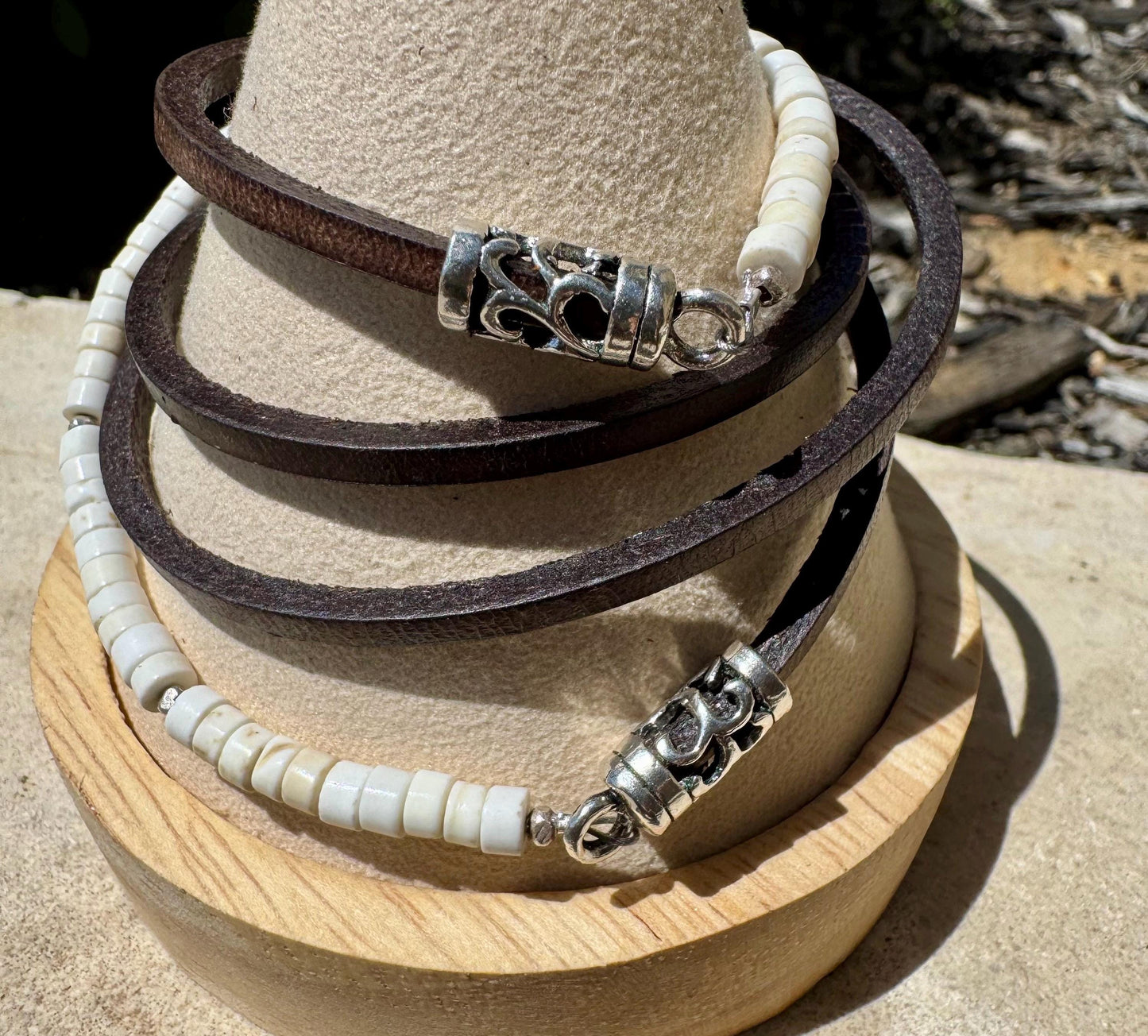 Sterling Silver Wrap Bracelet, White Turquoise Gemstone Bracelet, Leather Jewelry, Genuine Leather Gift, Stylish Wristwear