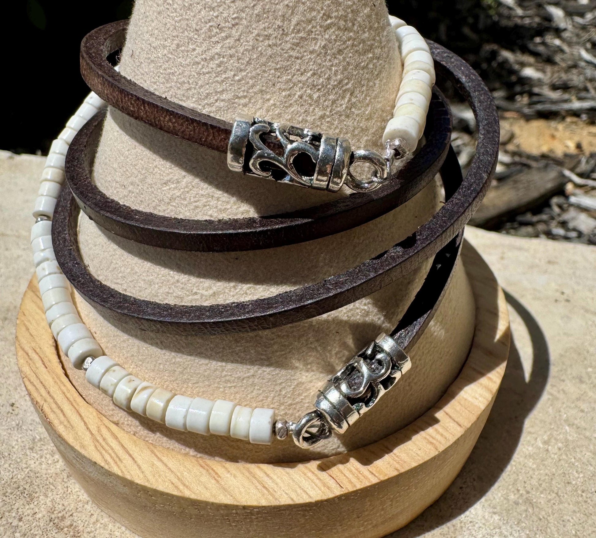 Sterling Silver Wrap Bracelet, White Turquoise Gemstone Bracelet, Leather Jewelry, Genuine Leather Gift, Stylish Wristwear
